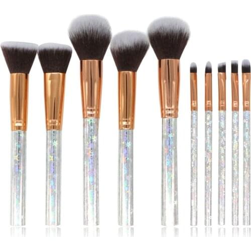 10pcs /Set New Style Marble Makeup Brushes Set Sequined Diamond Brush Handle Eyeshadow Foundation Blush Brush with Cosmetic Bag