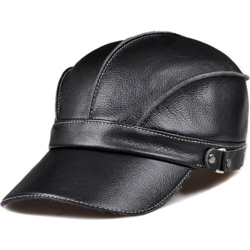 Novelty 2020 Winter Unisex Genuine Leather Baseball Caps For Man Women 56-59 cm Adjustable Hooded Leisure Big Brim Dome Hats