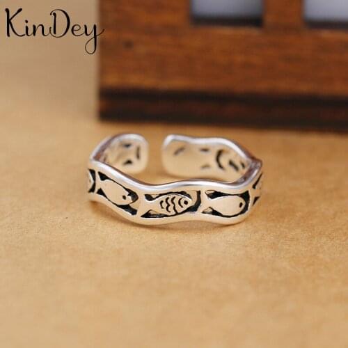 Kindey Wholesale Real Silver Color Fish Rings For Women Statement Jewelry Finger Ring anillos mujer bijoux