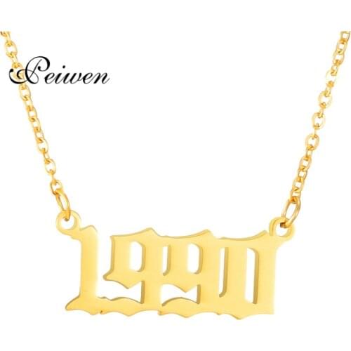 Birth Year Pendant Necklace Stainless Steel Old English Number Special Date Choker 1991 1992 1993 1994 1995 1996 1997 1999 Gift