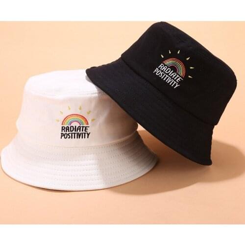 2019 Bucket Hat For Men Women Letter Embroidery Cap Flat Hat Foldable Cartoon Hat Couple Fashion Layer Fabric Sunscreen Hat