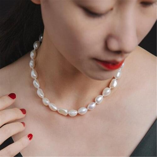 10-11mm White Baroque Pearl Pendant Necklace 18 inches Chic Real Diy Flawless Aurora Chain Jewelry