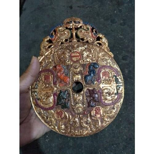 Rare Old Tang Dynasty old jade HE SHI BI,Hetian jade,A PAIR,Gilt& draw colour,GILT, best collection&adornment, free shipping