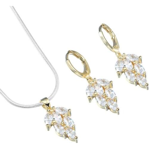 Luxury Gold Color Earrings nacklace jewelry sets white oval zircon for women engagement Charm gift grape shape Drop shipping