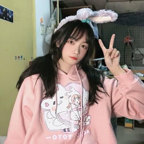 Womens Anime Hoodie Women Winter Kawaii Fashion Sweatshirt Women Hip Hop Long Sleeve Print Tops Vintage Oversized Cute Hoodie