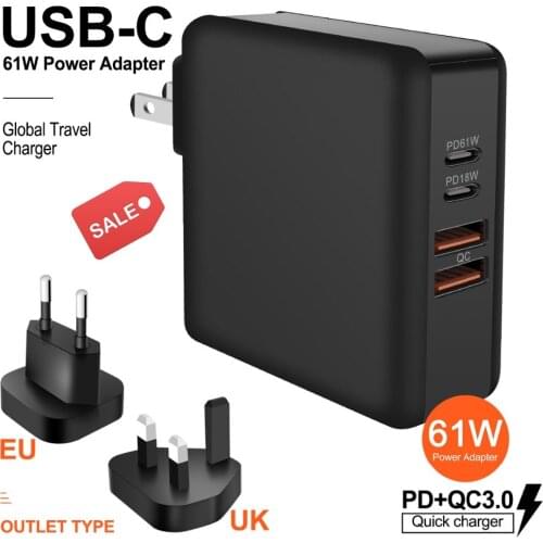 61W USB Type C Universal Fast Charger Quick Charge 3.0 for Macbook Pro Air HP Lenovo Asus Xiaomi Huawei iPhone Mate Phone Laptop