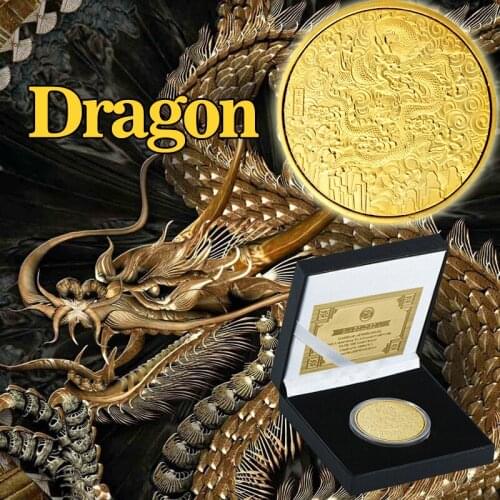WR Chinese Ancient Dragon Coins Collectibles with Holder Gold Plated Challenge Coin Old Original Coin Gift New Year Dropshipping