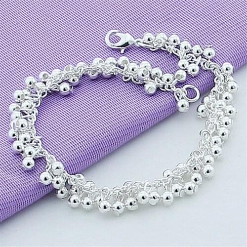 Women 925 sterling silver bracelets Smooth Grape Beads Chain Bracelet For Woman Charm Wedding Engagement Fashion Party Jewelry