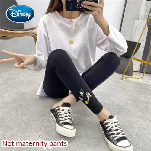 Cartoon Duck Embroidery Ladies Leggings Spring High-waist Abdomen Slim Leggings Womens Tight-Fitting Nine-Point Leggings