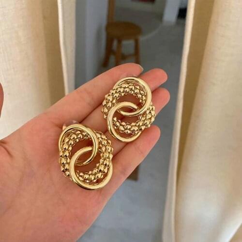 2021 New Vintage Statement Geometric Circle Stud Earrings For Women Fashion Jewelry Temperament Pendiente Earings