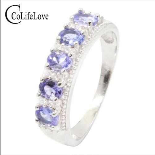 Elegant tanzanite engagement ring for woman 3 mm * 4 mm VVS garde natural tanzanite silver ring solid 925 silver tanzanite ring