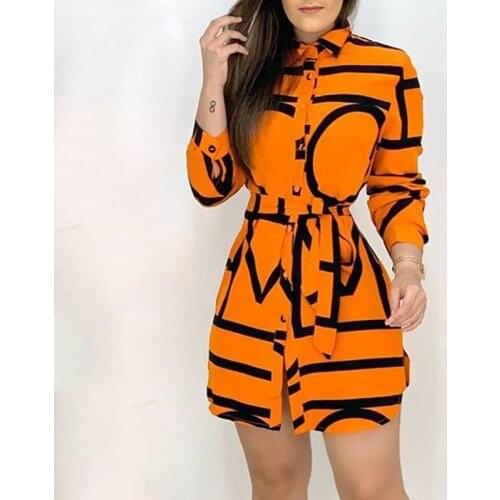 Womens Dress Blouse 2021 Spring Elegant Long Yellow Long Sleeve Shirt Dress Fashion Waist Lace Dress