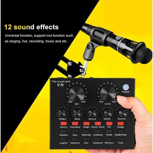 V8 Usb Sound Card 12 Sound Pattern Audio Microphone Webcast Live External Usb Sound Card Bluetooth Function Audio Interface