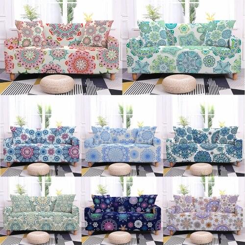1/2/3/4 Seaters Flower Pattern Elastic Sofa Cover Mandala Slipcovers for Living Room Sectional Couch Cover Loveseat Sofa Decor