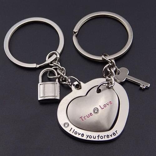 1 Pair Love Heart Lock Key Chain Ring Keyring Keyfob Lover Couples Gift A34G