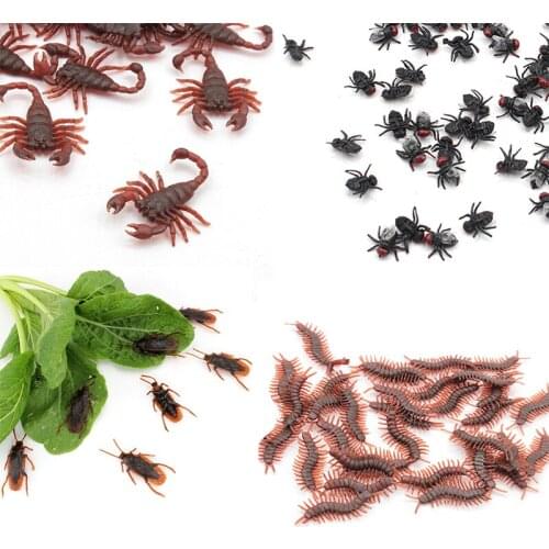 10Pcs Halloween Funny Toys Plastic Cockroach Housefly Centipede Scorpions Gags Practical Jokes Toy Oyuncak Gadgets Rubber Bugs