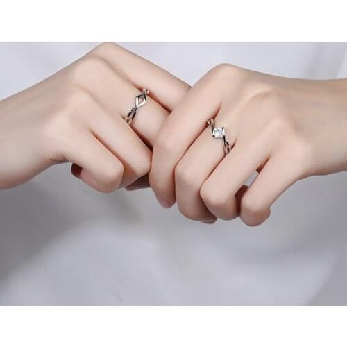2Pcs/set Charm Lover Crystal Ring Bijoux Femme Fashion Jewelry Silver Plated CZ Engagement Wedding Ring Women Couple Jewelry