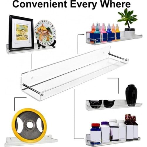 2Pcs Transparent Acrylic Floating Bathroom Wall Shelf Storage Display Holder