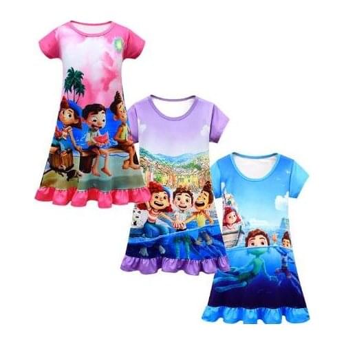 2021 Nightdress Luca Alberto Sea Monster baby Girl Pajamas Dresses Children Cartoon Summer Home Clothes Kids Sleepwear Gecelik