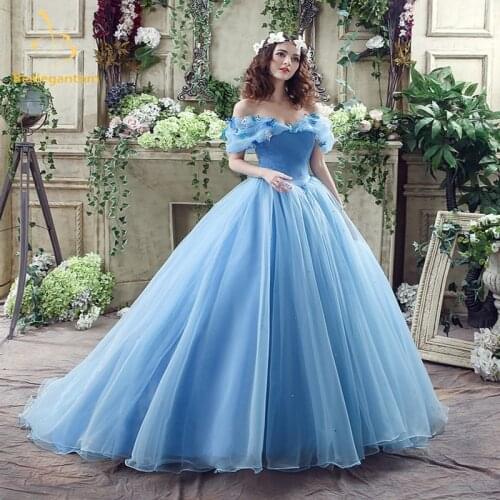 2021 Newest Sky Blue Cinderella Quinceanera Dresses Ball Gowns Sequined Sweet 16 Dress For 15 years Vestidos De 15 Anos QA586