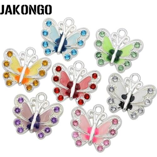 5pcs Silver Enamel Crystal Butterfly Charms Pendants for Jewelry Making Bracelet Necklace DIY Handmade Craft Accessories 21x22mm