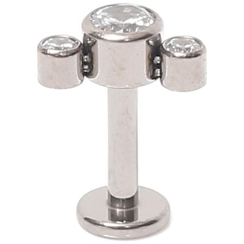 ASTM F136 Titanium Internally Threaded 3 Clear Stones Cluster Labret Ring Helix Piercing