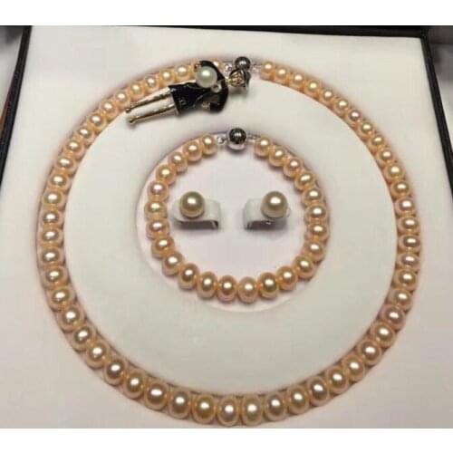 Free shipping 8-9mm AAA Pink Lavender Freshwater Pearl Necklace Bracelet Earrring brooch Sets free Collocation