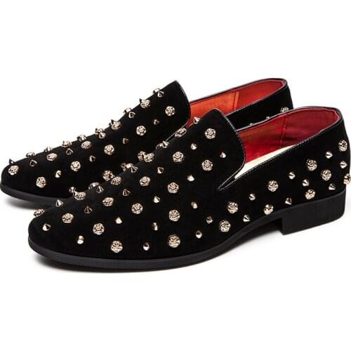 Free Shipping Men Loafers With Diamond Stud Shoes Fashion Slip-On Sexy Rivet Party Dress Shoes 2020 Luxury Designer Mens Shoes