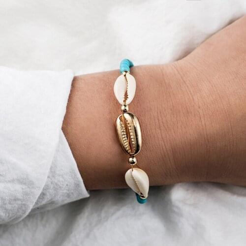 Bohemian Sea Shell Cowrie Bracelet Femme Natural Stone Beads Gold Bracelets For Women Shell Chain Summer Bracelet Beach Jewelry