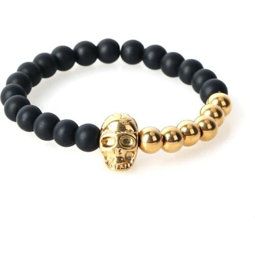 BC 8mm North Skull Mens Black Lava Rock Stone Beads Elastic Bracelet Bangle Northskull Armbanden Voor Vrouwen