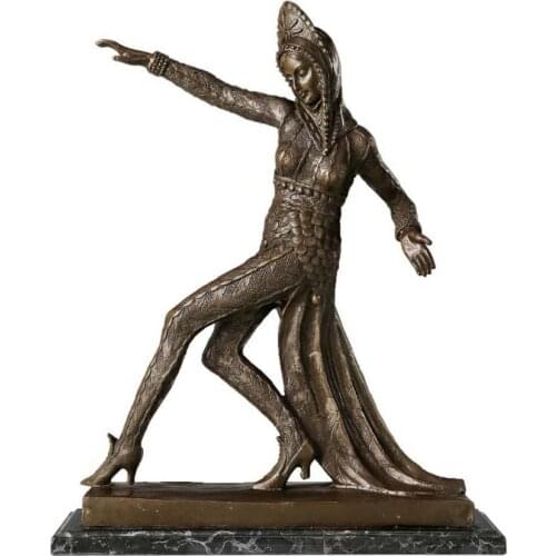 Classical Woman Dance Bronze Statue Antique Female in Dress with Tails Sculpture Figurine Art Hall Decoration