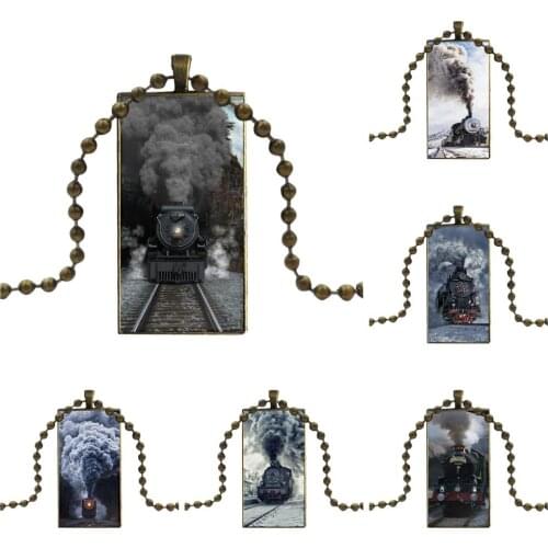 For Women Kids Scenic Black Railroad Train Glass Pendant Galaxy Pendant Necklace Women Bronze Plated Necklaces Jewelry