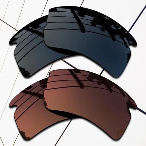E.O.S 2 Pairs Black & Brown Polarized Replacement Lenses for Oakley Flak 2.0 Asian Fit OO9271 Sunglasses