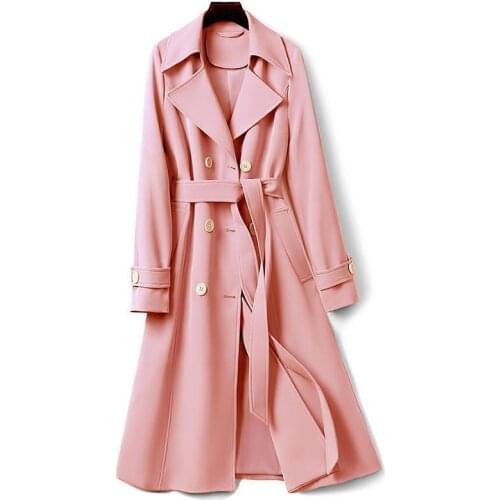 Elegant Long Female Windbreaker 2021 New Spring Autumn Plus size 4XL Slim Outwear Double breasted Womens Trench Coat With belt