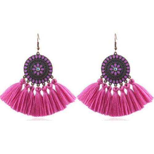 Enamel Sunflower Disc Wool Fringed Sector Tassel Earring Women Exaggeration Drop Earrings Jewelry Colorful Eardrop Fashion Gift