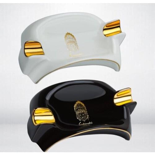 LUBINSKI Fine Ceramic Cigar Ashtray Travel Cigarette Ash Tray 2 Holder 1 Ash Slot Portable Tobacco Smoking Tool Fit COHIBA