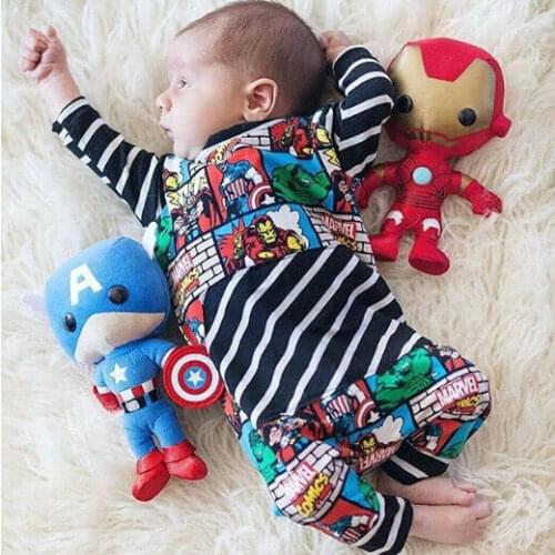 Infant Newborn Baby Kid Boy Outfits Superhero Romper Jumpsuit 0-24month bebe Cartoon marvel comics print romper hot