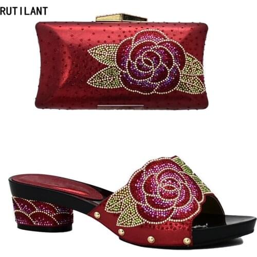 Latest Matching Italian Shoes and Bag Set Decorated with Rhinestone Shoes and Bag Set African Sets 2018 Bag and Shoes Set Italy