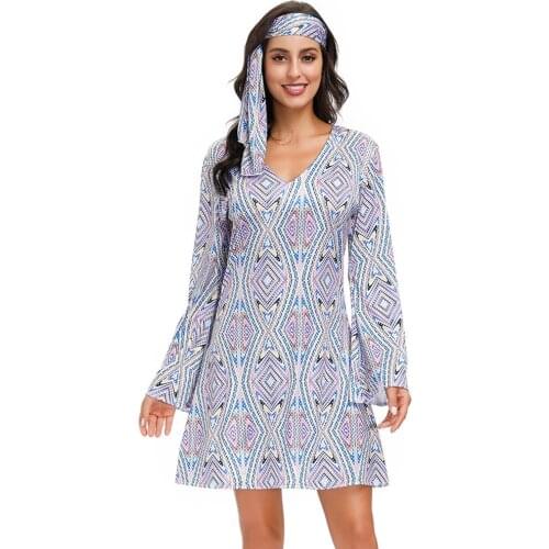 Halloween Adult Women 60s70s Hip Hop Jazz Costume Role Play Flower Hippie Cosplay Disco Costume for Purim Party