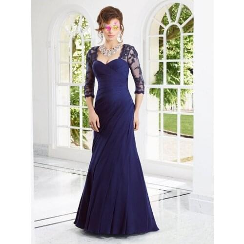 Mermaid Mother Dresses Lace Sleev Chiffon Evening Dresses For Weddings vestido de festa para mae da noiva Dress for Women Sheer