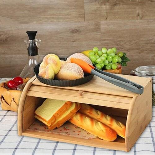 Kitchen Roll Top Bread Storage Box Home Kitchen Multi-function Sundries Box Natural Bamboo Bread Holder Food Storage Container