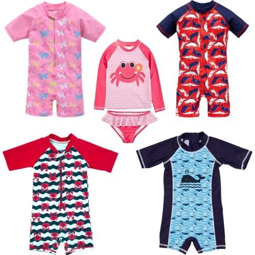 2019 Baby Boy Girls Swimwear Infant Kids Bathing Suit for Boys Shark Dinosaur Anchor Short Sleeve One Pieces Childrens Swimsuit