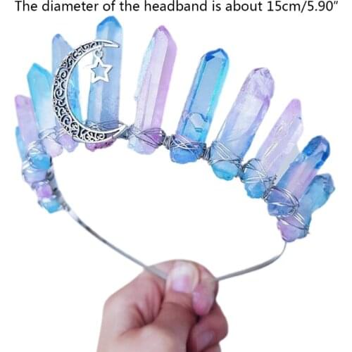Quartz Headband Natural Raw Crystal Head Loop Comb Natural Raw Matter Rainbow Stone Crown Boho-style Rhinestone Tiara
