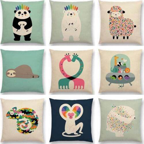 Cute Cartoon Animals Interesting Deer Panda Sheep Bulldog Chameleon Sloth Panda Elk Colourful Cushion Cover Sofa Pillow Case