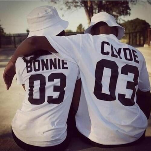 Summer Full Cotton T shirt Men Women Valentine Gift Couple T-shirt Fashion Funny O-neck Lovers Tshirt Engrave BONNIE 03 CLYDE 03