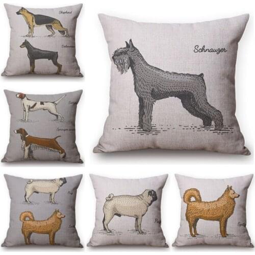 Dog Dachshund Pattern Cushion Cover Pug Wolf Dog Printing Cotton Linen Throw Pillows Cover Car Sofa Decorative Pillow Case