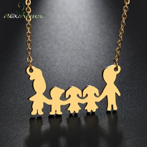 Nextvance Two Girl One Boy Pendant Necklace Family of Five Son Daughter Chain Necklaces for Christmas Gift Colar