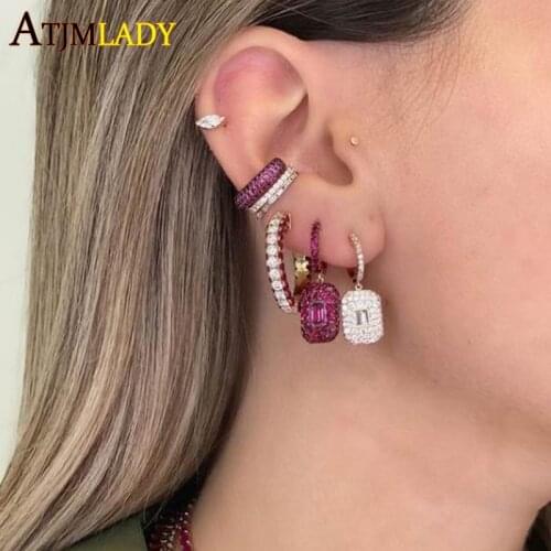 2020 new arrived white cz micro paved square dangle charm iced out delicate gold color plated earring for women drop shipping