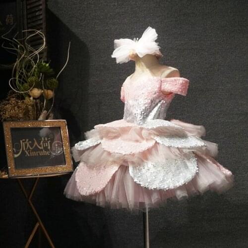 New Luxury Lovely Pink Sequin Flower Girls Birthday Party Dresses Princess Ball Gowns Girls Pink Celebrity Dresses Photo Dresses