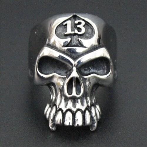 Charming Ancient Silver Skull Ring Big Huge Ghost Skull Ring Men Boys Polishing Biker Ring Copper Skull Rings Number 13